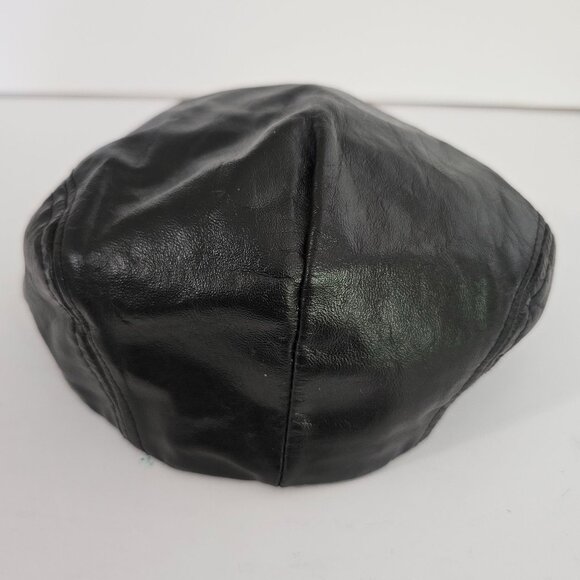 Vtg Broner Newsboy Cabbie Genuine Leather Ivy Cap Hat USA Sz S Black《818》A - Picture 5 of 6